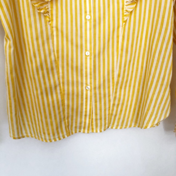 ASOS Noisy May Yellow White Stripe Ruffle Blouse Button Down Cotton Top XSmall - Picture 6 of 16